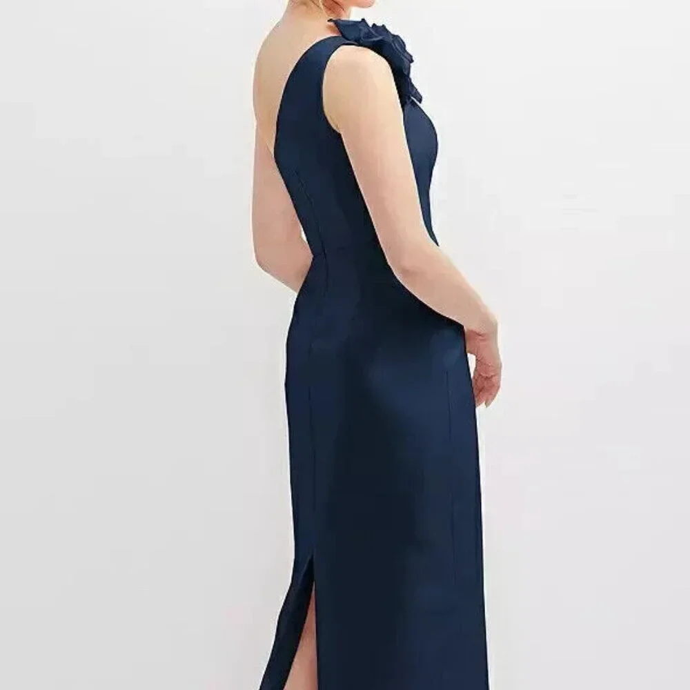 Alfred Sung Midnight Blue Flower One-Shoulder Column Gown D850 - Picture 5 of 6